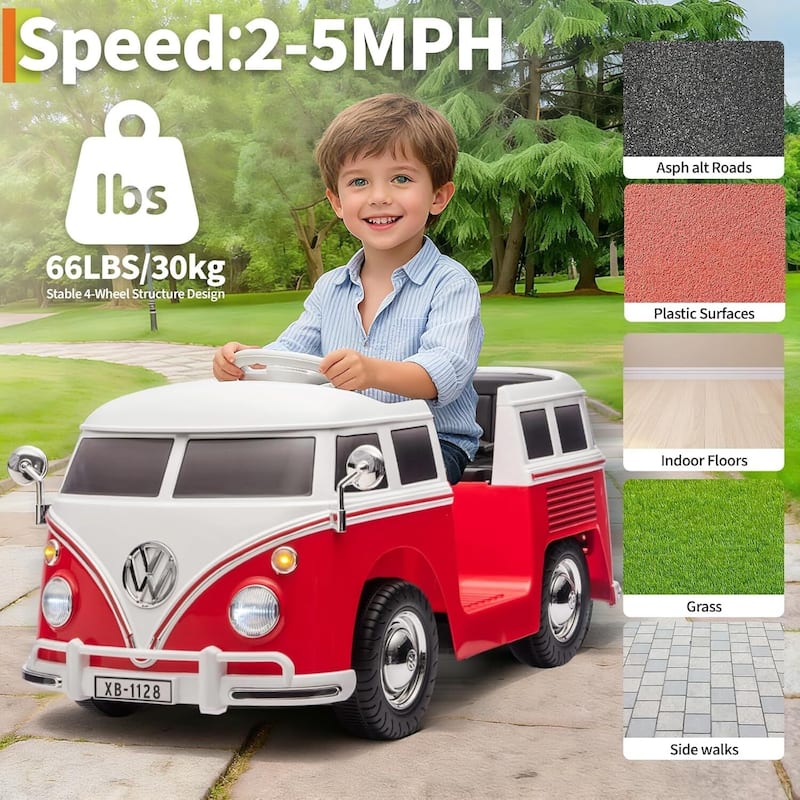 6V Electric Ride on Car, Licensed Volkswagen Ride on Bus for Kids, Pink