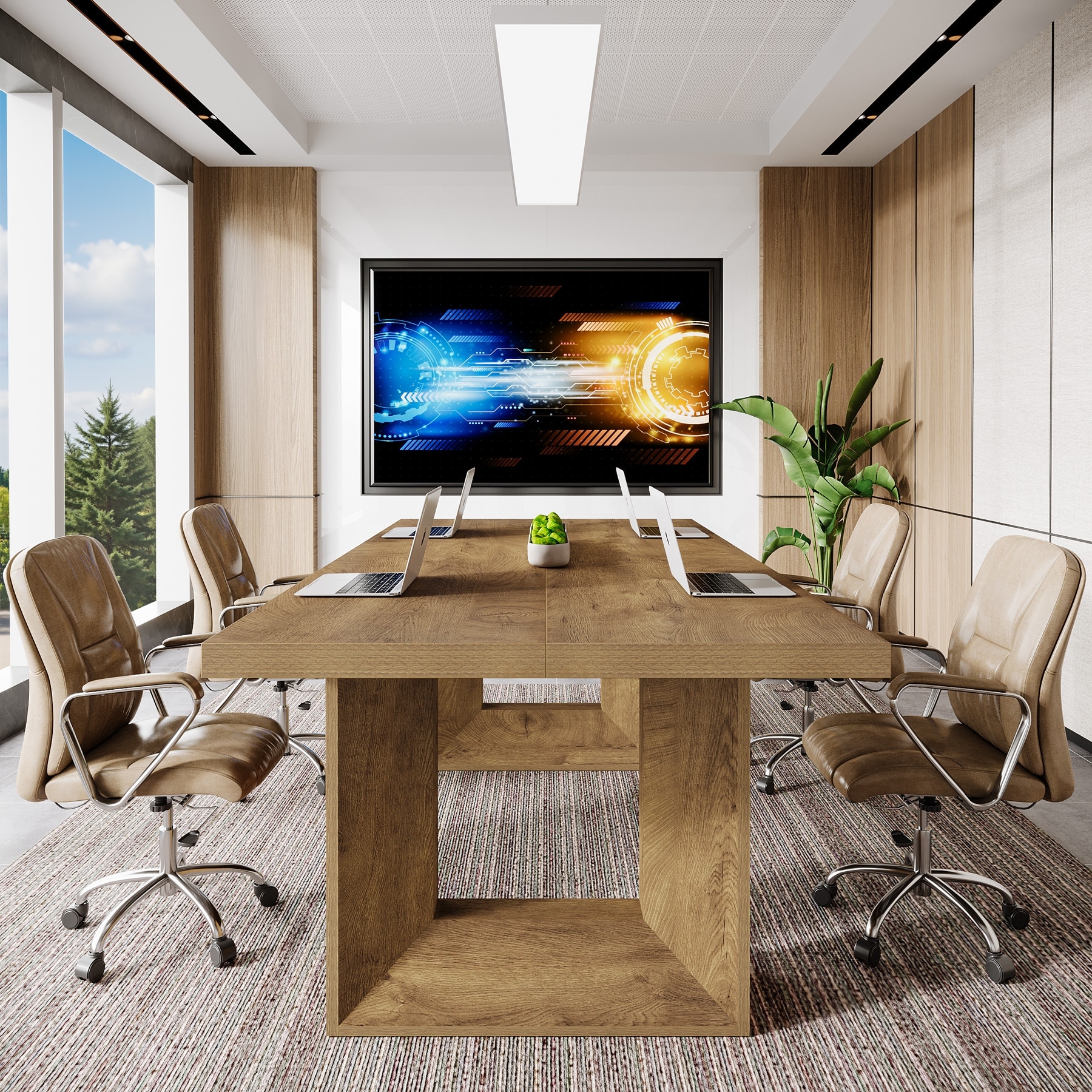 63'' Conference Table with Geometric Base, Home Office Computer Executive Desk