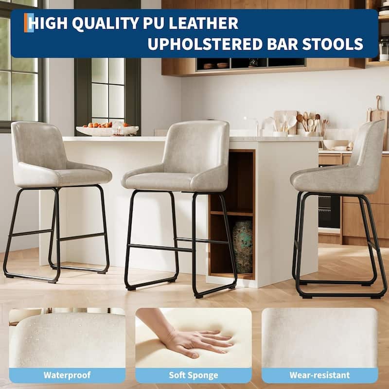 Counter Height PU Leather Bar Stools Set of 3 for Kitchen Island, Counter