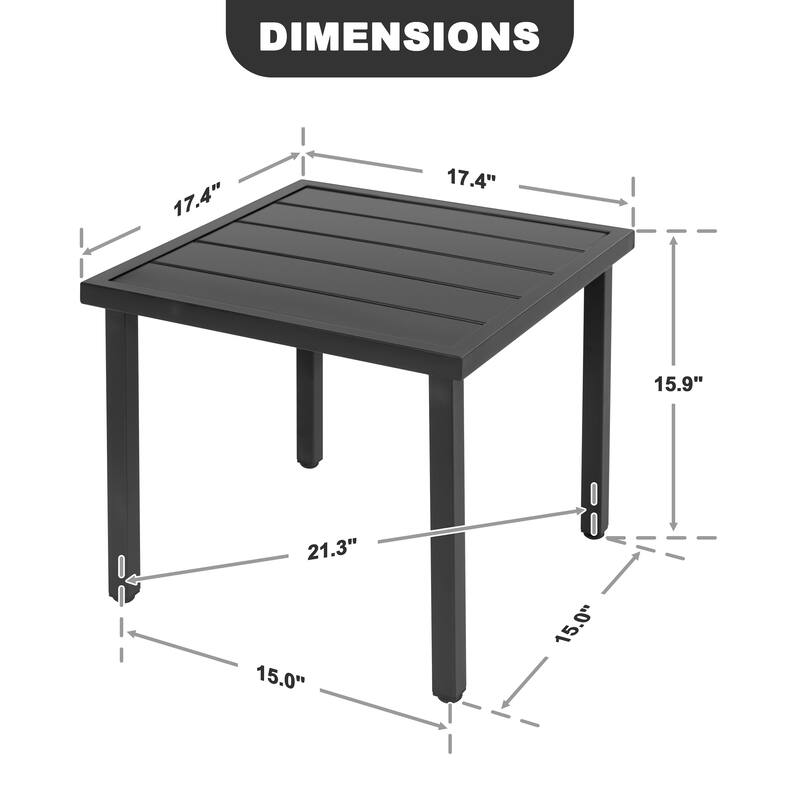 Metal Outdoor Side Table with Slatted Tabletop, Powder-Coated Frame