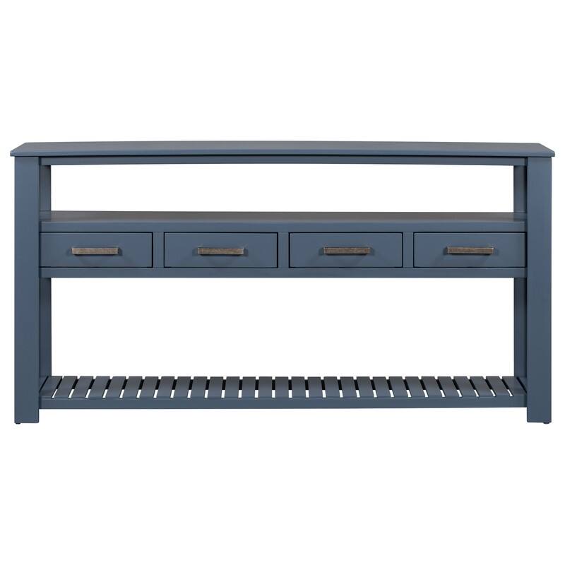 Long Entryway Console Sofa Table with Drawers, Farmhouse Wood Sofa Tables Console Table with 4 Drawers and 2 Shelves