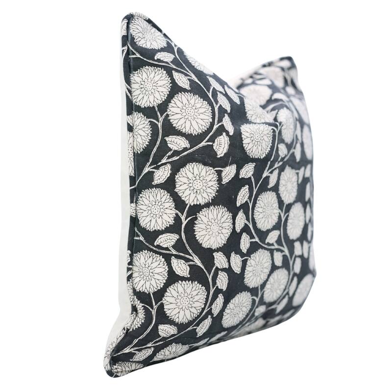 Fabdivine Pipine Fall Décor Farmhouse Hand Block Print Pillow Cover Sofa, Couch Cushion Case Linen - Pillow Covers - Sudarshan Jaal- Black - 18" x 18"
