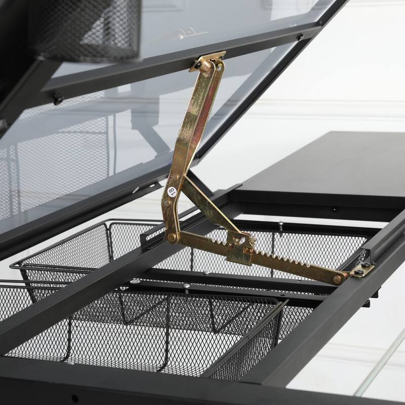 Hand Crank Adjustable Drafting Table Drawing Desk With 2 Metal Drawers (BLACK)WITH STOOL