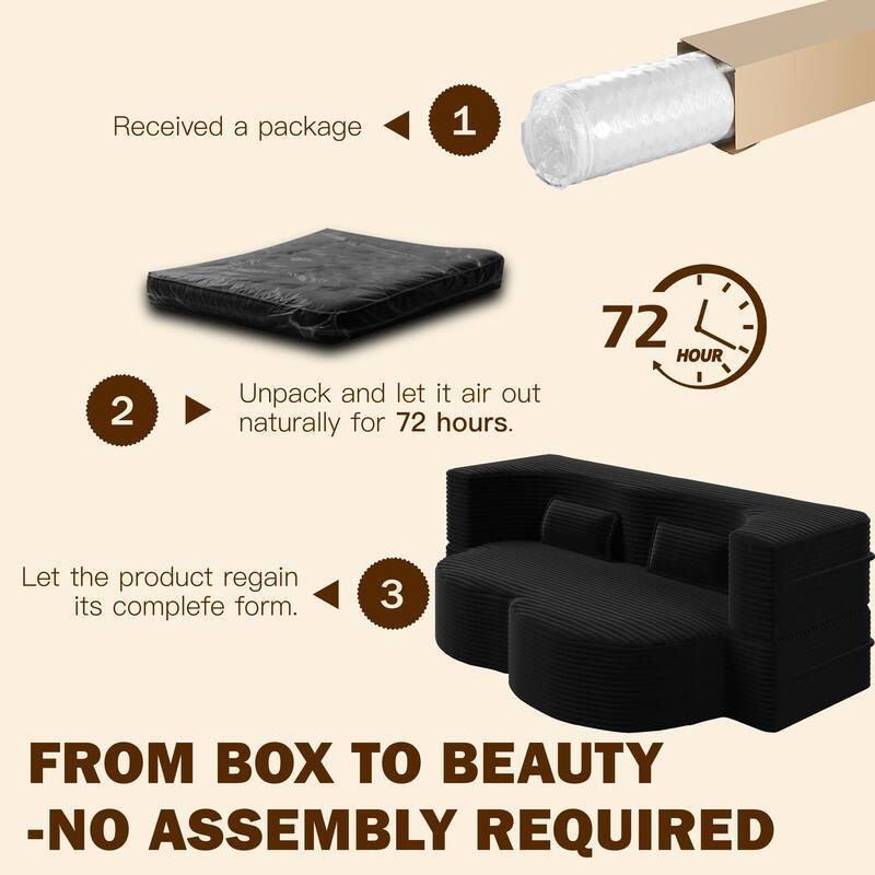 Convertible Floor Sofa with Corduroy Fabric, Twin Mattress & No Assembly