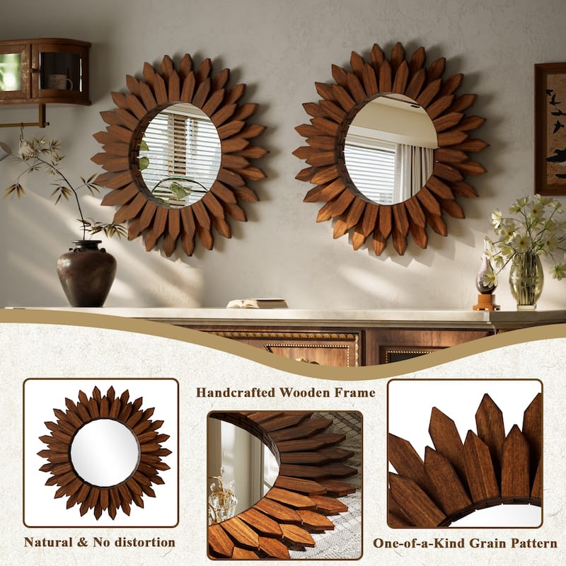 Sunflower Bathroom Mirror Round Wooden Wall Mirror
