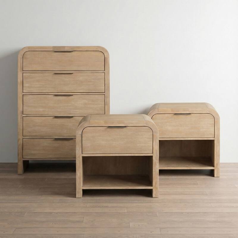Furniture of America Elowyn 3-Piece Natural Solid Wood Chest and 2-Nightstand Bedroom Set - Natural