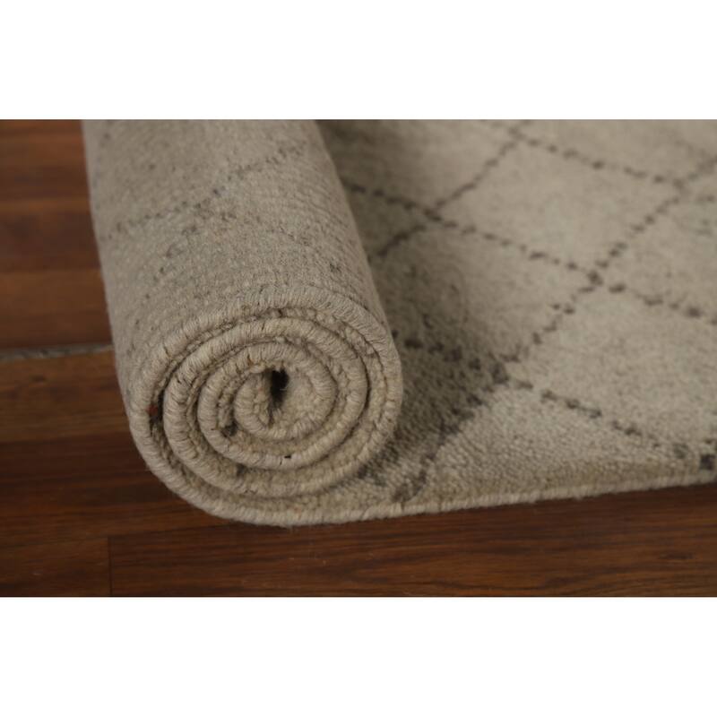 Beige Trellis Moroccan Oriental Runner Rug Handmade Wool Carpet - 2'7" x 7'9"
