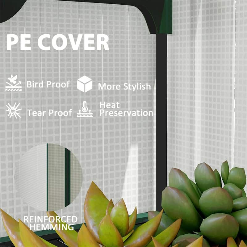 4-Tier Portable Outdoor UV-Resistant Greenhouse PE Cover with Double-Layer Roof and Shelves