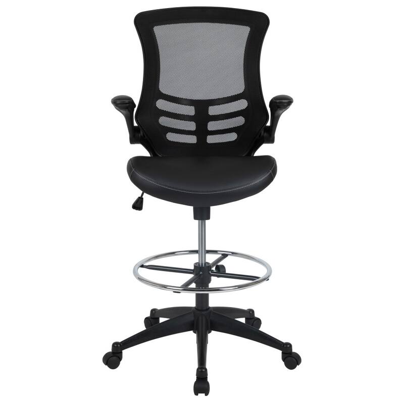 Mid-Back Ergonomic Drafting Chair with Adjustable Foot Ring and Flip-Up Arms