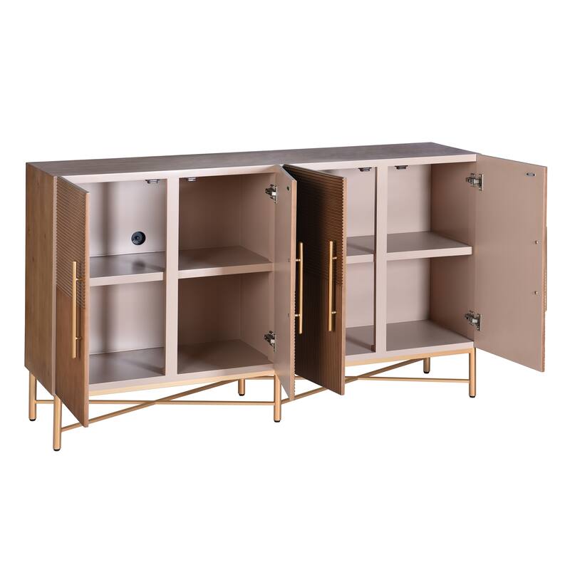 StyleCraft 4-Door Wood Cabinet - Dark Natural & Gold