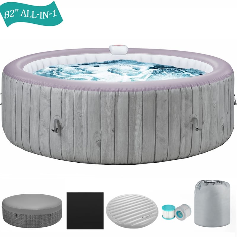 82''Inflatable Hot Tub w/Heating & Filters，Portable Hot Tub for Home Spa，6 Person Round Pool