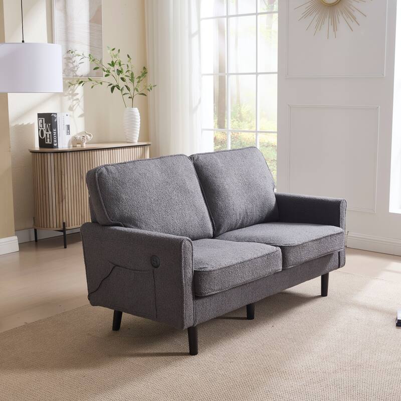 Loveseat Sofa Upholstered Deep Seat Sofa Modern Love Seat with USB & Removable Pillow Cover, Pockets 2-seat Armchair