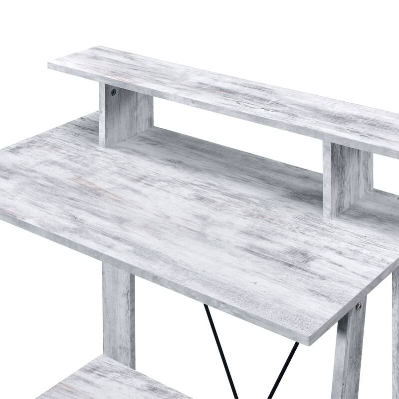 Modern Writing Desk with Storage Shelves and Sturdy Metal V-Back Reinforcement for Home or Office Workspace