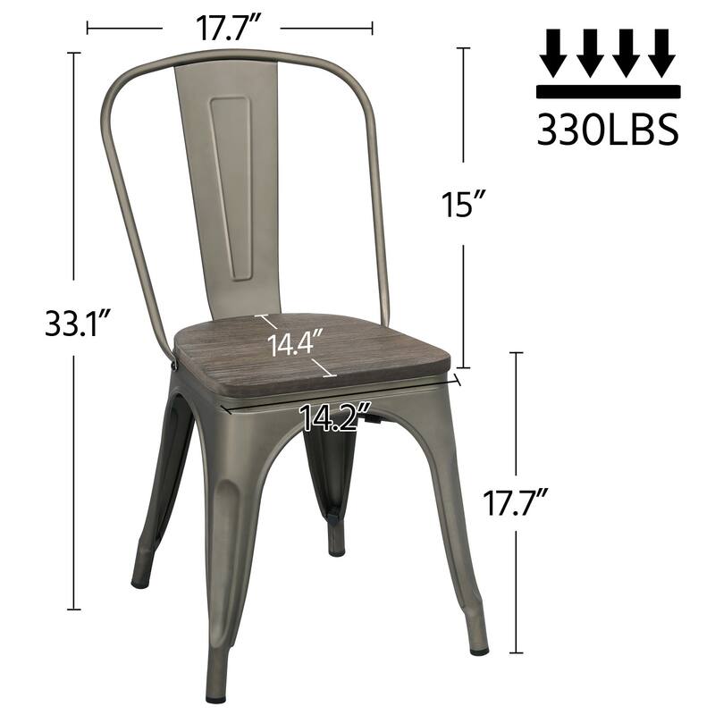 Yaheetech Set of 4 Metal Dining Chair Bistro Bar Stools with Wooden Stackable Chairs for Home