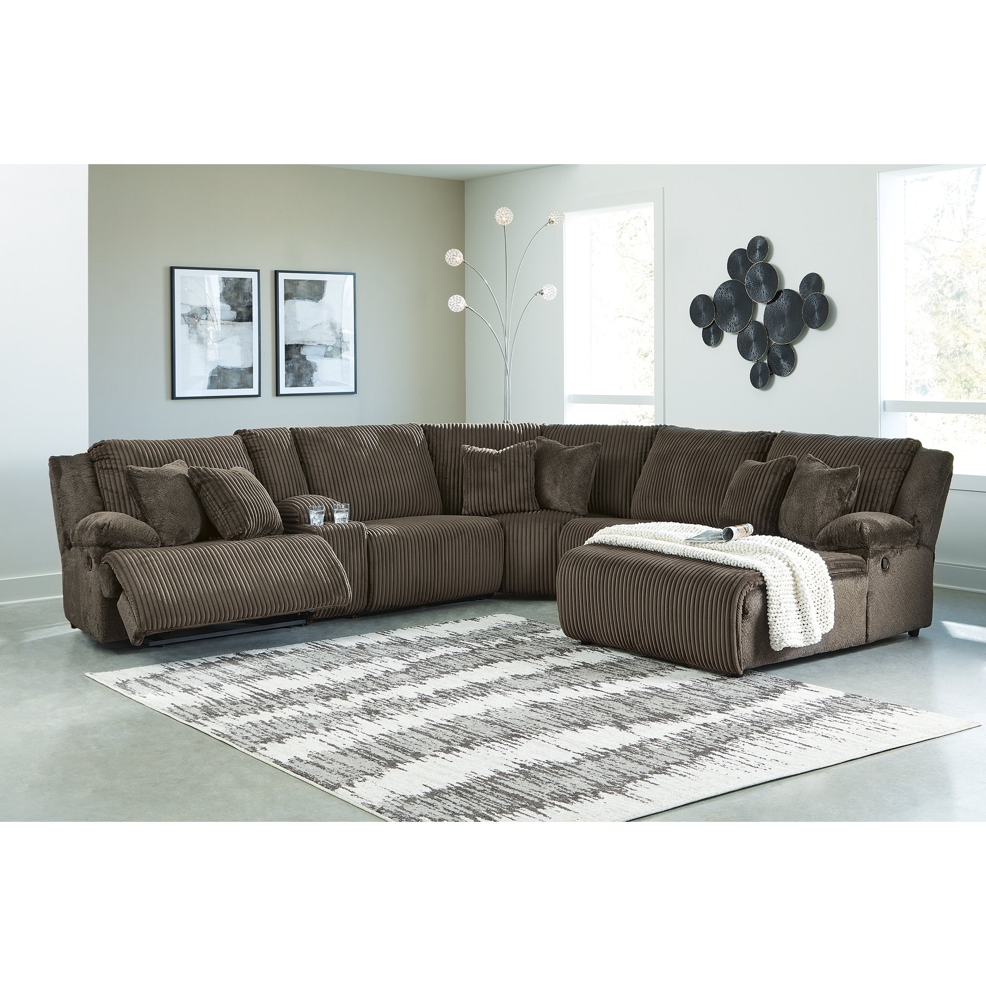 Signature Design by Ashley Top Tier Brown 6 Piece Reclining Sectional with Chaise 124.5 W x 112.5 D x 40 H Bed Bath Beyond 42431687