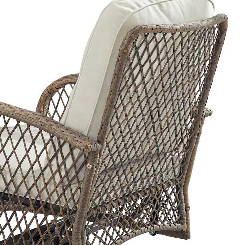 Corvus Helicon 3-Piece Outdoor Wicker Swivel Chat Set with Cushions and Glass Side Table