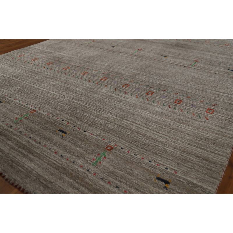 Hand Knotted Oriental 100% Wool Carpet Tribal Animal Pictorial Greys & Charcoal Gabbeh Area Rug - 7' 9'' X 5' 0''