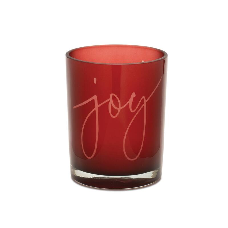 Joy Glass Christmas Candle Holders - 7" - Red - Set of 2