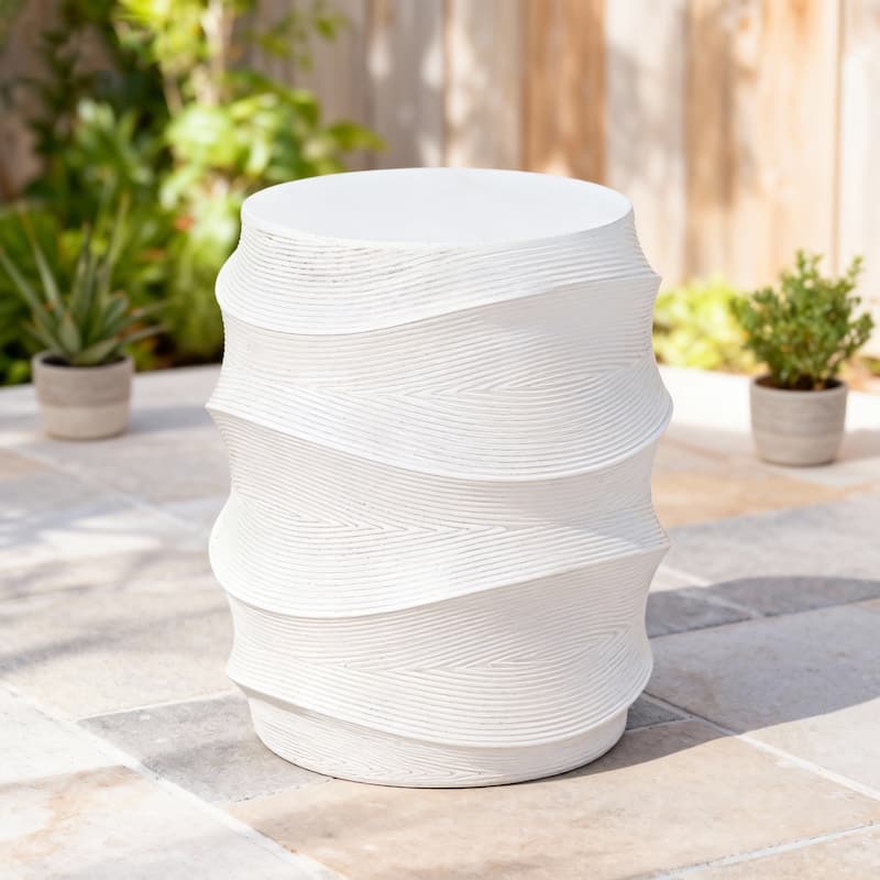 Christopher Knight Home - Esom Antique Artisan Outdoor Magnesium Oxide Side Table with Sculpted Silhouette Design - 14.96"L - White