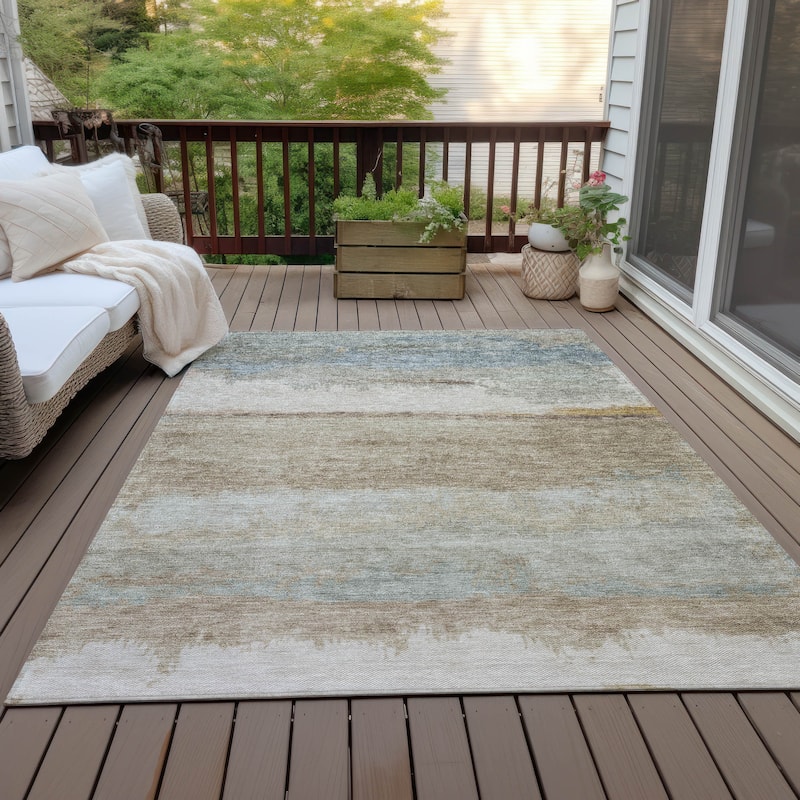 Machine Washable Indoor/Outdoor Watercolor Ombre Chantille Rug - Beige - 9' x 12'