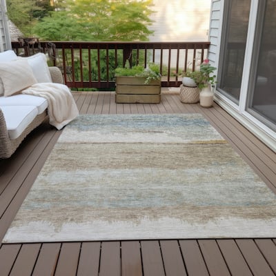 Machine Washable Indoor/Outdoor Watercolor Ombre Chantille Rug
