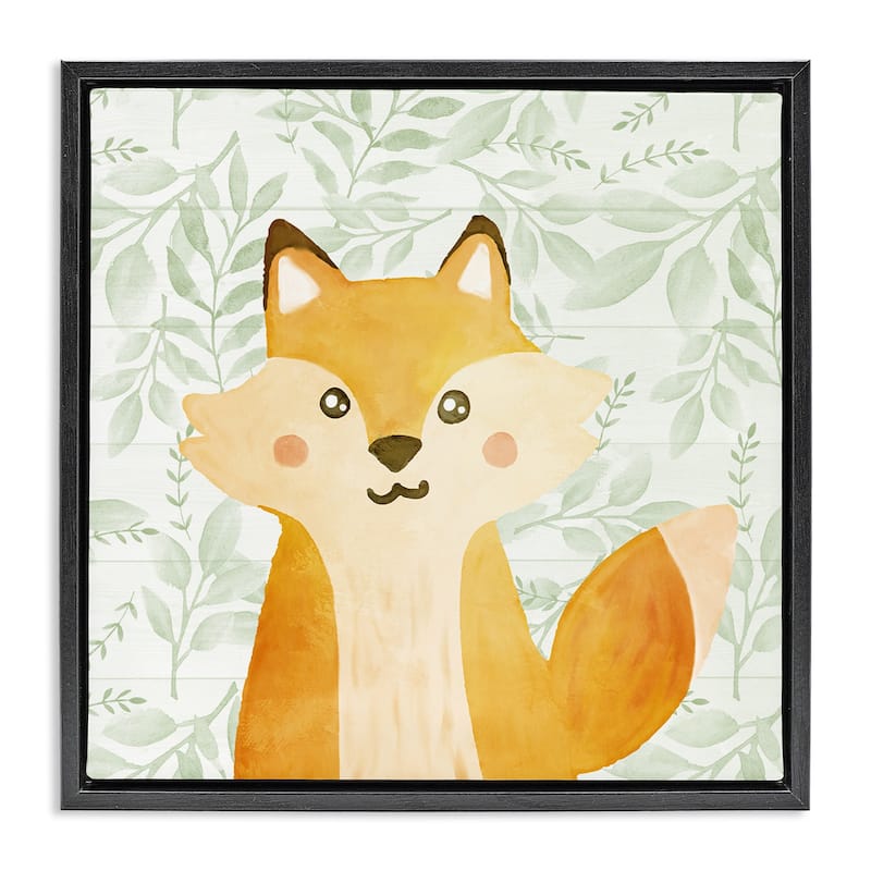 Stupell Whimsical Fox on Florals Framed Floater Canvas Wall Art Design By Kim Allen - 25 x 25 - Black
