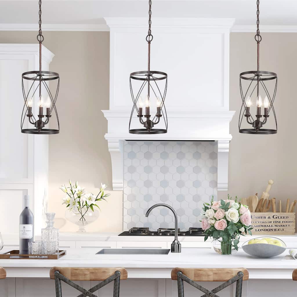 Modern Farmhouse Cage Pendant Chandelier Island Lights for Dining Room - W 9.1"x H 24.4"