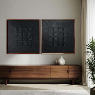 Wood Frame Canvas Wall Decor Acrylic Paste (Set of 2) - 47" Black