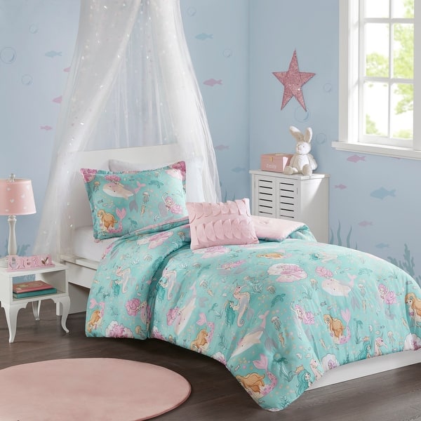 Mi Zone Kids Leilani Aqua Pink Printed Mermaid Comforter Set On Sale Overstock 22736259