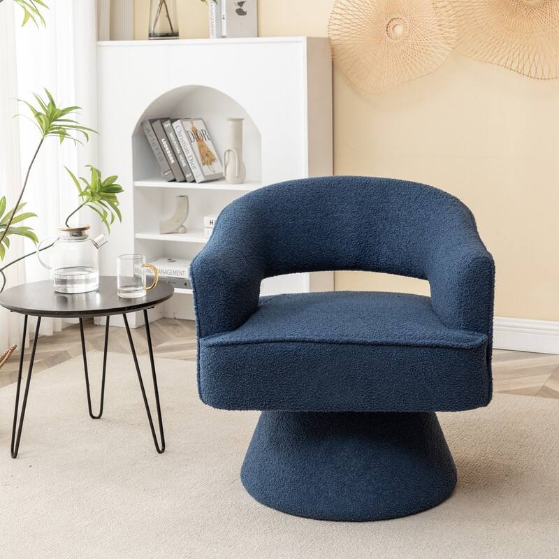 SEYNAR Modern Glam Open Back Velvet Upholstered Round Swivel Accent Arm Barrel Chair for Living Room