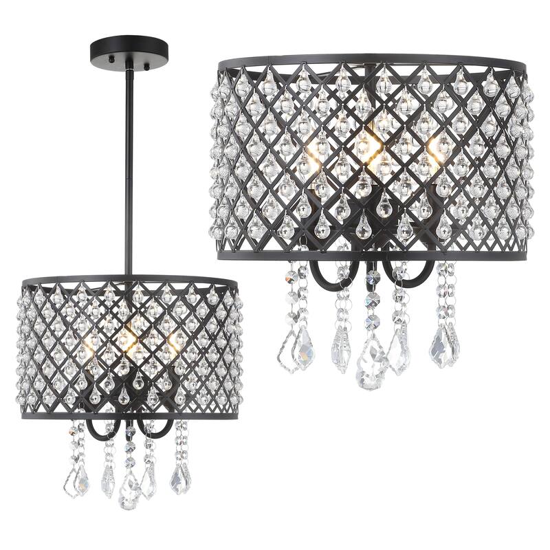Avah Metal/Crystal Adjustable LED Drop Chandelier, Black/Clear by JONATHAN Y