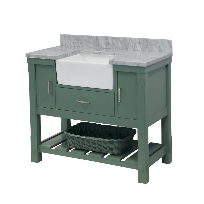 KitchenBathCollection Charlotte 42" Farmhouse Bathroom Vanity with Carrara Marble Top