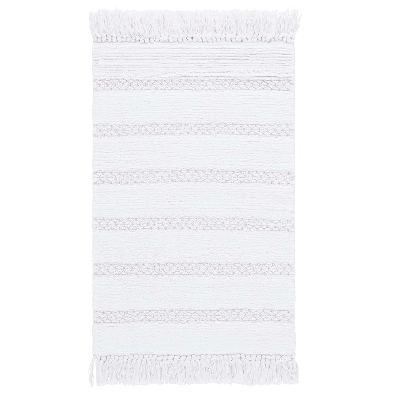SAFAVIEH Home Finn Fringe 32"L x 20"W Cotton Bathmat - White - 20"W x 32"L