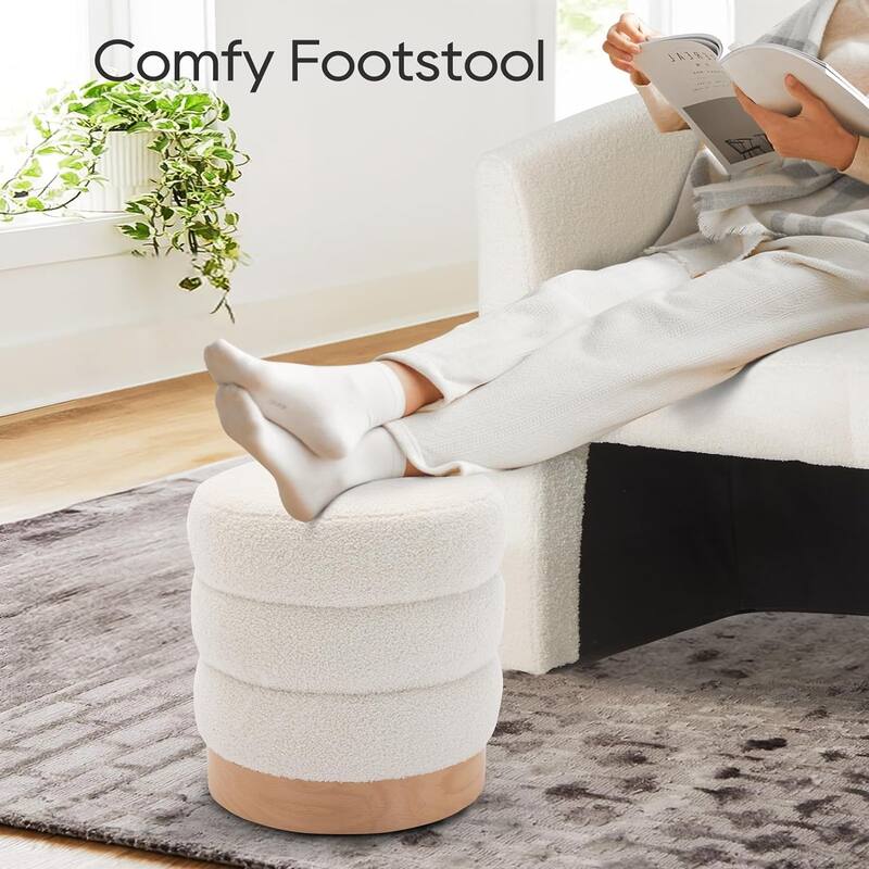 Modern Velvet Tufted Ottoman Footstool with Wood Base