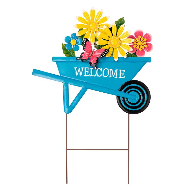 Glitzhome 30"H Metal Spring Garden Cart Yard Stake Wall Decor