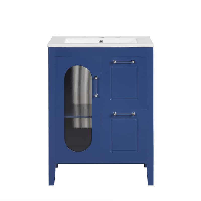 24" Bathroom Wood Vanity Cabinet with Sink, 2 Drawers and Door