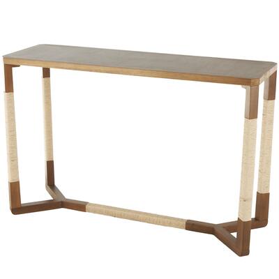 Wooden Rectangular Console Table with Rope Wrapped Frame - Brown - Roche River Decor