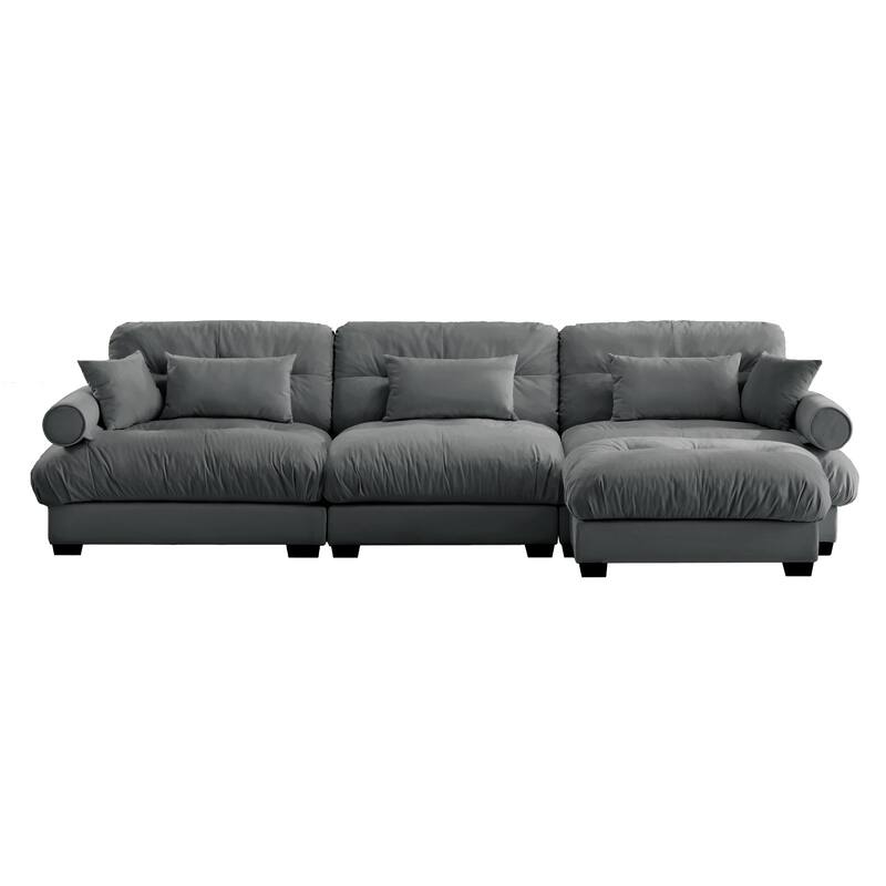 GDFStudio - Vanhorn Velvet 3-Seater Sectional Sofa with Movable Ottoman