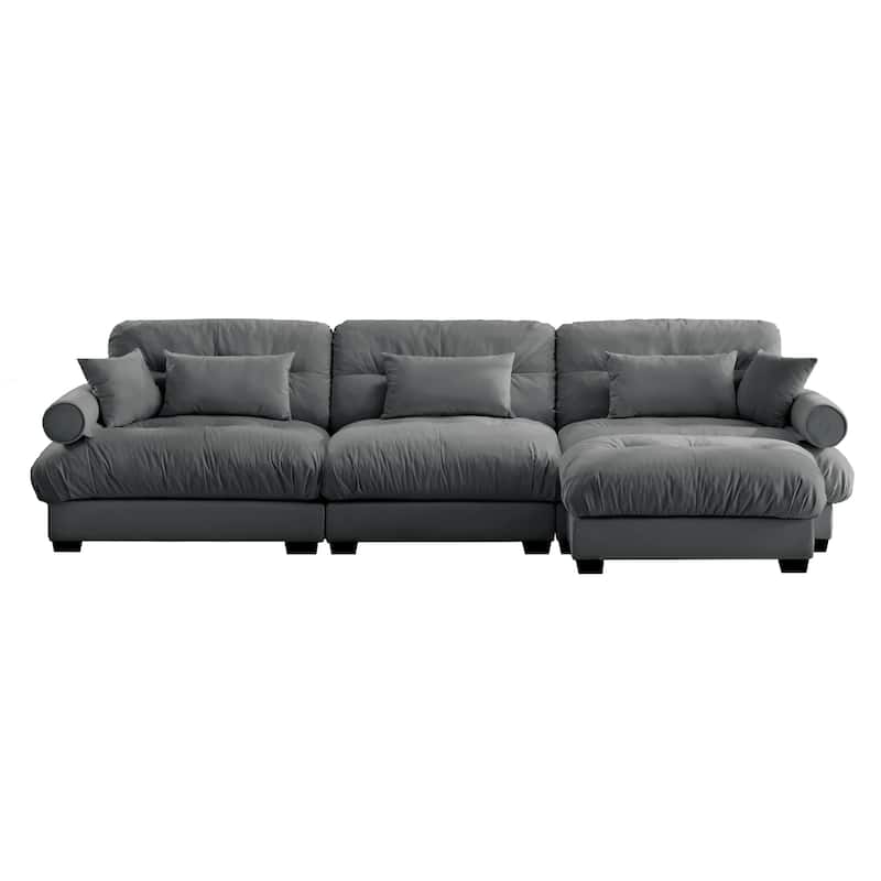 Oversized Velvet Modular Sofa, 130" 3 Seater Modern Sectional Sofa Set with Movable Ottoman, L-Shaped Upholstered Couches