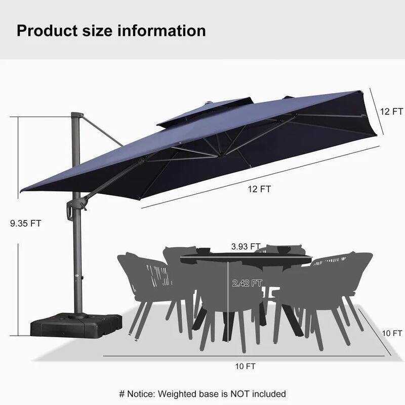 PURPLE LEAF 12ft Square Cantilever Umbrellas with Tilt-and-Crank with Base