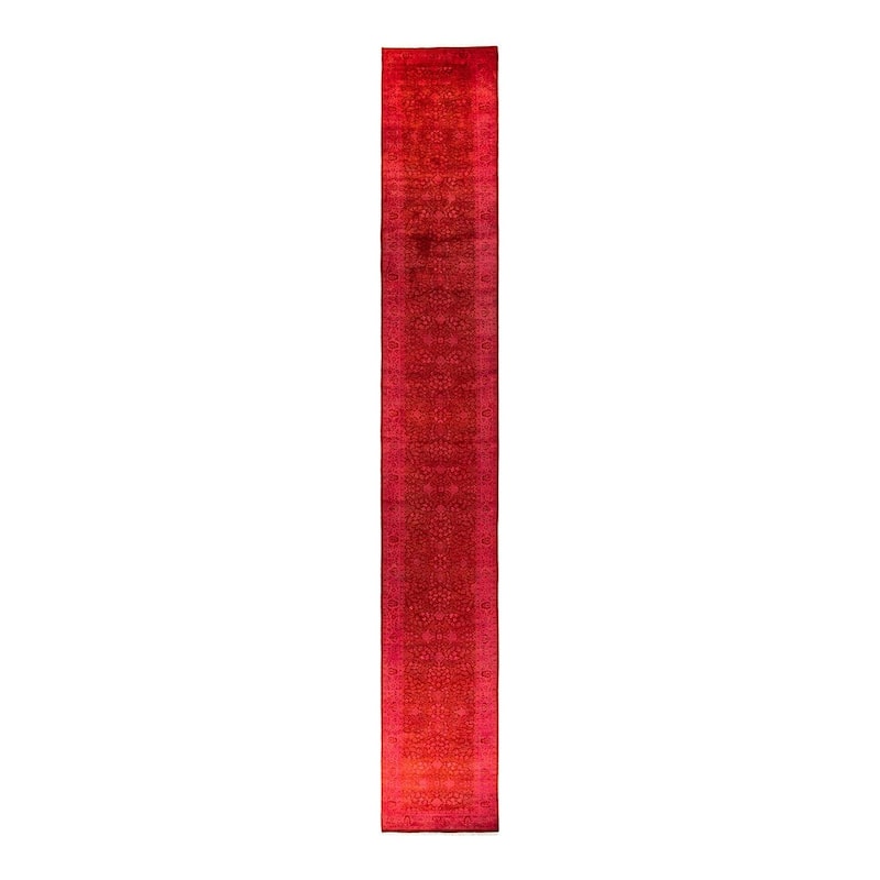 Overton Hand Knotted Wool Vintage Inspired Modern Contemporary Overdyed Pink Runner Rug - 3' 1" x 25' 1"