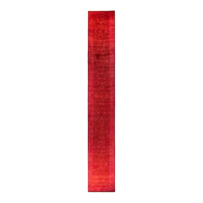 Overton Hand Knotted Wool Vintage Inspired Modern Contemporary Overdyed Pink Runner Rug - 3' 1" x 25' 1"