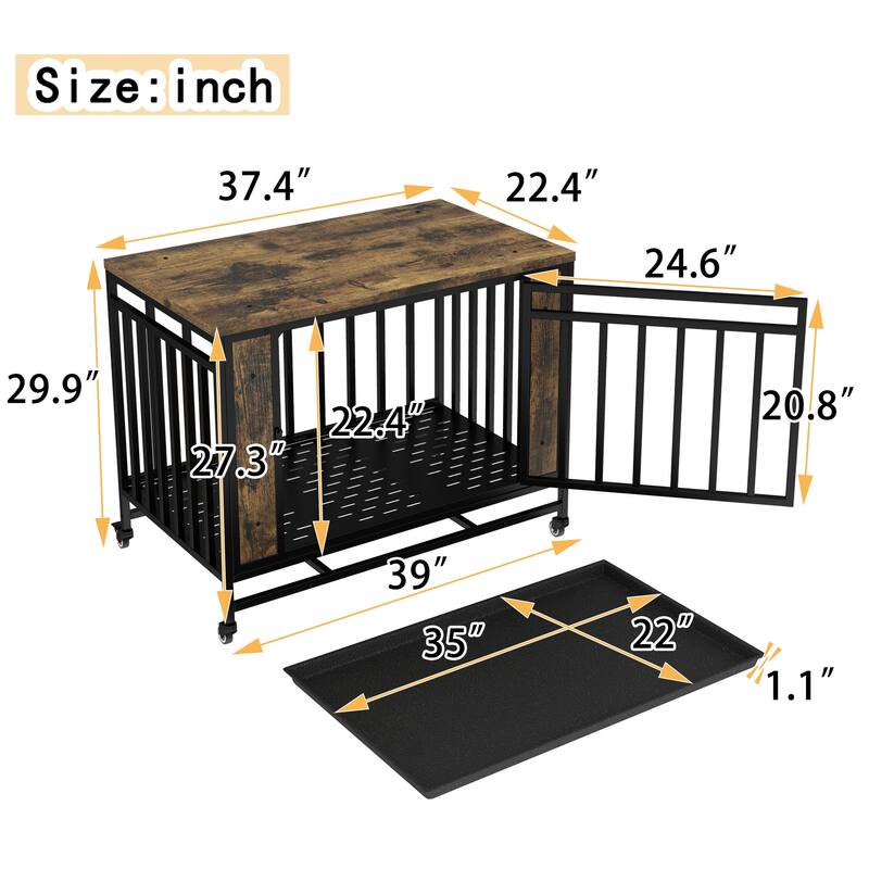 31.1" Wooden Dog House Dining Table with Iron Door and Removable Tray