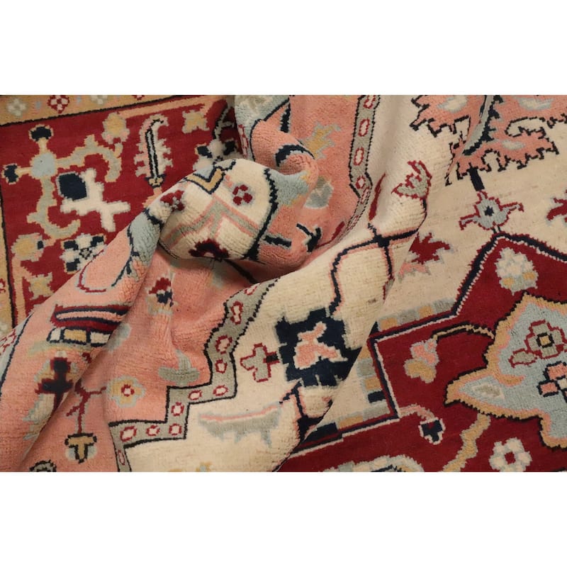 Hand Knotted Oriental 100% Wool Carpet Traditional Medallion Beige & Ivories Heriz (serapi) Area Rug - 10' 1'' X 8' 2''