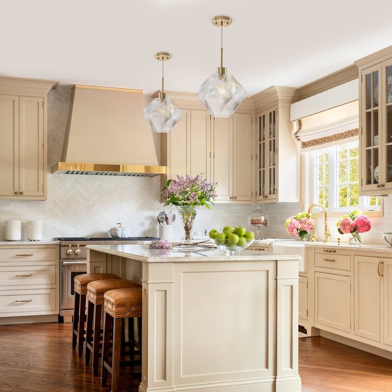 Modern Gold Kitchen Island Pendant Light with Clear Glass Shade - Dia.11.42-in