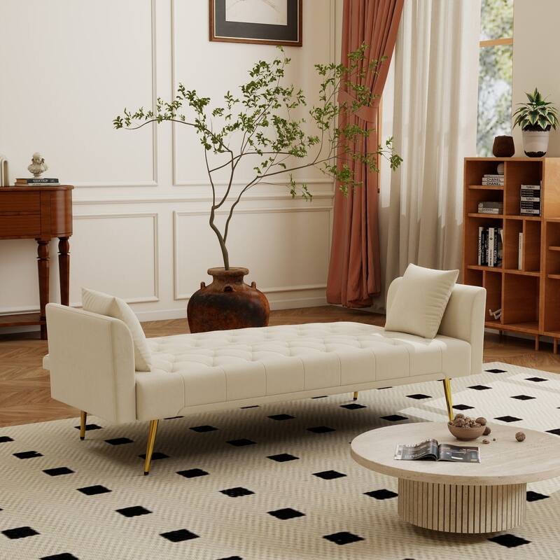 72" Modern Convertible Velvet Tufted Sofa with 2 Pillows