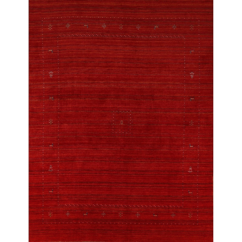 Hand Knotted Oriental 100% Wool Carpet Tribal Tribal Red Gabbeh Area Rug - 9' 5'' X 8' 1''
