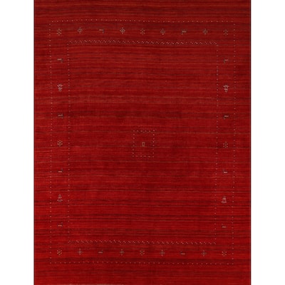 Hand Knotted Oriental 100% Wool Carpet Tribal Tribal Red Gabbeh Area Rug - 9' 5'' X 8' 1''