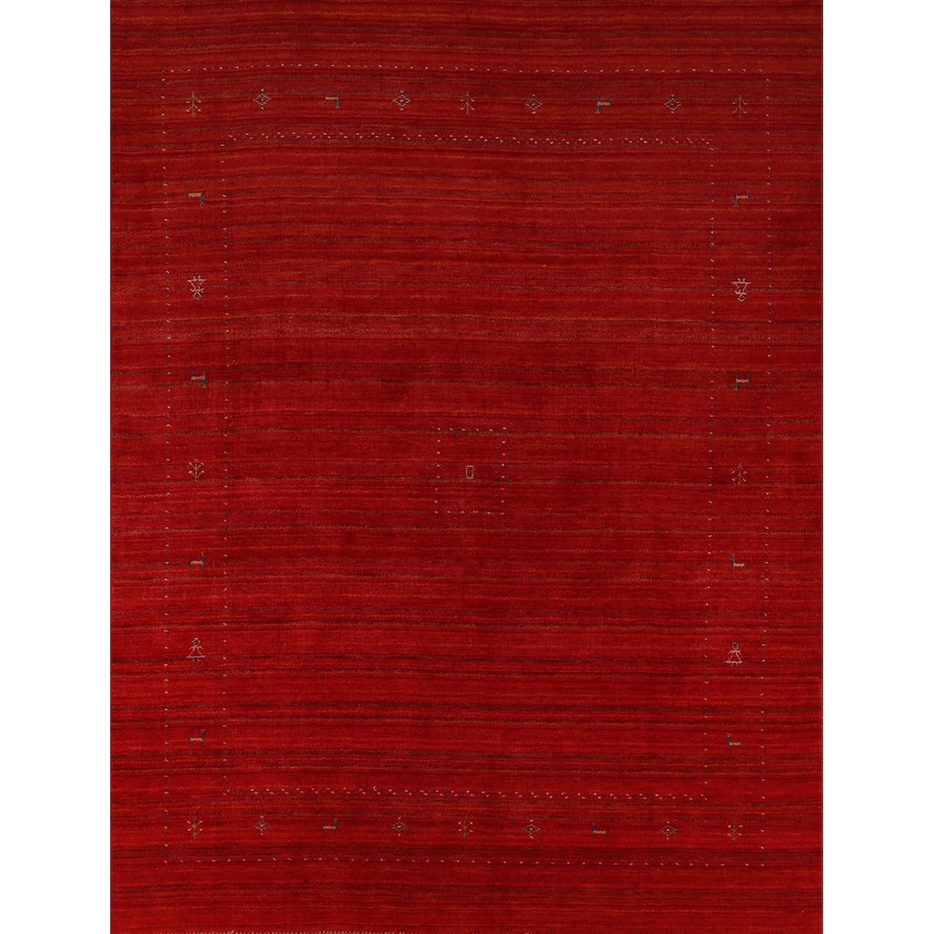 Hand Knotted Oriental 100% Wool Carpet Tribal Tribal Red Gabbeh Area Rug - 9' 5'' X 8' 1''