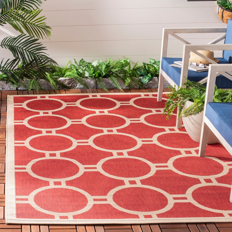 SAFAVIEH Courtyard Nira Indoor/ Outdoor Waterproof Patio Backyard Rug - 5'3" x 7'7" - Red/Bone